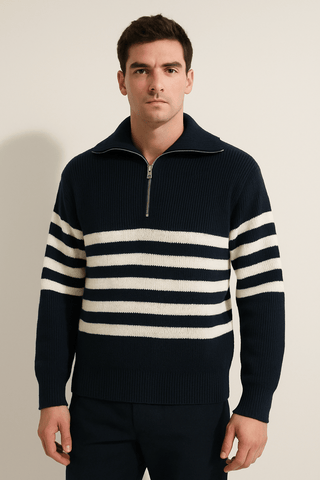 Christopher Strickpullover mit Reißverschluss und Streifen - Strickwaren - Marineblau gestreift - Müller Mode