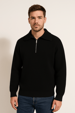 Christopher Strickpullover mit Reißverschluss und Streifen - Strickwaren - Schwarz - Müller Mode