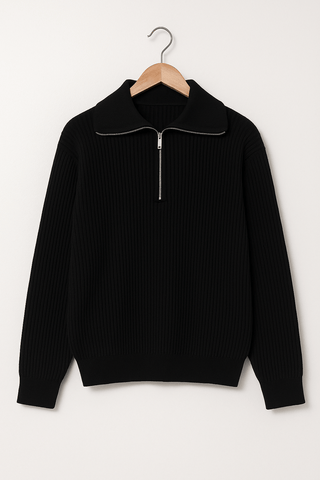 Christopher Strickpullover mit Reißverschluss und Streifen - Strickwaren - Schwarz - Müller Mode