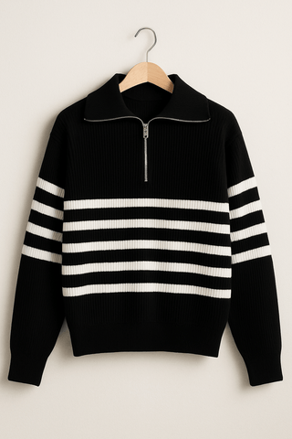 Christopher Strickpullover mit Reißverschluss und Streifen - Strickwaren - Schwarz gestreift - Müller Mode