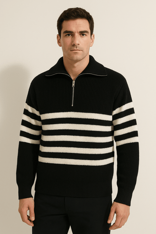 Christopher Strickpullover mit Reißverschluss und Streifen - Strickwaren - Schwarz gestreift - Müller Mode