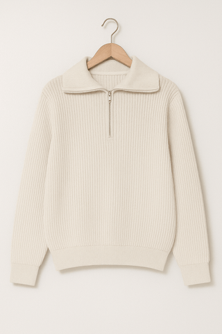 Christopher Strickpullover mit Reißverschluss und Streifen - Strickwaren - Weiß - Müller Mode