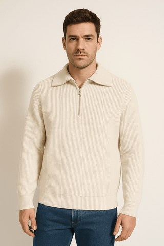 Christopher Strickpullover mit Reißverschluss und Streifen - Strickwaren - Weiß - Müller Mode