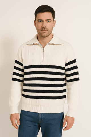 Christopher Strickpullover mit Reißverschluss und Streifen - Strickwaren - Weiß gestreift - Müller Mode