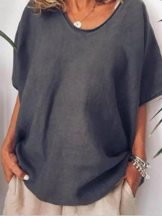 Clara Bluse mit V - Ausschnitt und kurzen Ärmeln - Bluse - Blau - Müller Mode