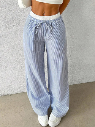 Daphne - Lässige Hose mit weitem Bein - Streifendruck - Jogginghosen - Himmelblau - Müller Mode