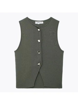 Deasia - Gestricktes Crop Top - Frontschlitz - Strickwaren - Grau - Müller Mode
