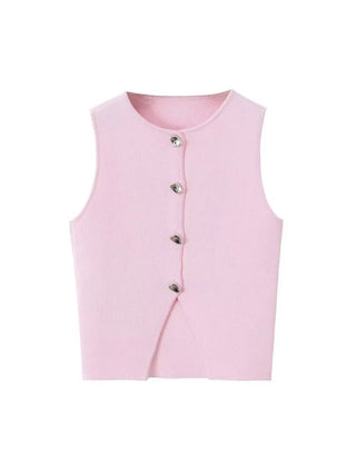 Deasia - Gestricktes Crop Top - Frontschlitz - Strickwaren - Rosa - Müller Mode