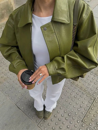 Denise Kunstlederjacke Oversized Grün - Leichte Jacken - Grün - Müller Mode