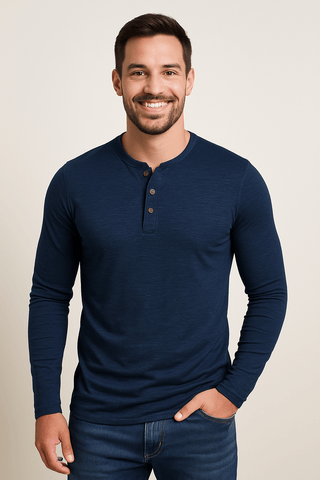 Edmund Langarm - Henley - Shirt - Hemden - Marineblau - Müller Mode