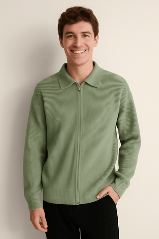 Eli Strickjacke mit Reißverschluss - Strickwaren - Grün - Müller Mode