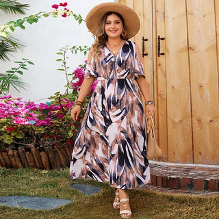 Elif - Maxi Kleid - V - Ausschnitt Reißverschluss - Kleider - Rosa - Müller Mode