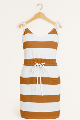 Eliza Gestreiftes Mini - Trägerkleid mit Schleifen & Taschen - Kleider - Orange - Müller Mode