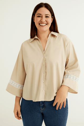 Elly Bluse mit Spitze und Knöpfen - Bluse - Khaki - Müller Mode