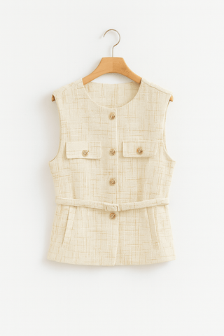 Elly Bouclé Weste mit Goldknöpfen - Jacken - Beige - Müller Mode