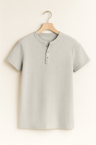 Emiel Geripptes Kurzarm - Henley - Shirt - Hemden - Grau - Müller Mode