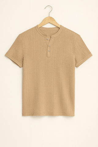 Emiel Geripptes Kurzarm - Henley - Shirt - Hemden - Khaki - Müller Mode