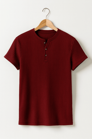Emiel Geripptes Kurzarm - Henley - Shirt - Hemden - Rot - Müller Mode