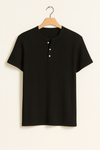 Emiel Geripptes Kurzarm - Henley - Shirt - Hemden - Schwarz - Müller Mode