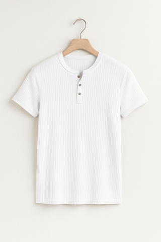 Emiel Geripptes Kurzarm - Henley - Shirt - Hemden - Weiß - Müller Mode