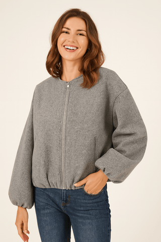 Emilia Reißverschlussjacke mit Ballonärmeln - Jacken - Grau - Müller Mode
