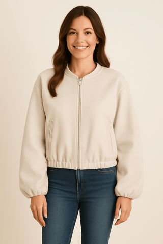 Emilia Reißverschlussjacke mit Ballonärmeln - Jacken - Weiß - Müller Mode