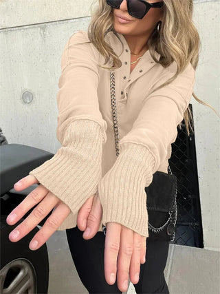 Emmanuelle - Hoodie mit Knopfleiste - Mit Handwärmern - Sweatshirts & Hoodies - Aprikose - Müller Mode