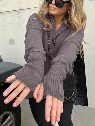 Emmanuelle - Hoodie mit Knopfleiste - Mit Handwärmern - Sweatshirts & Hoodies - Grau - Müller Mode