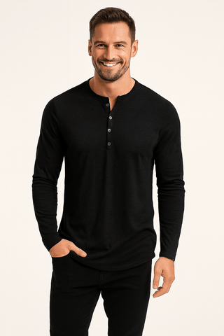 Erik Langarm - Henley - Shirt mit Knopfleiste - Hemden - Schwarz - Müller Mode