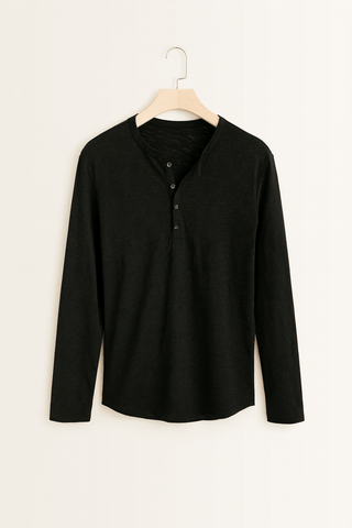 Erik Langarm - Henley - Shirt mit Knopfleiste - Hemden - Schwarz - Müller Mode