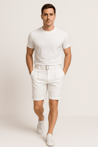 Ezra Short mit Bundfalten und Gürtelschnallen - Hosen - Weiß - Müller Mode