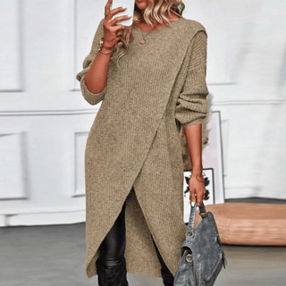 Fie - Pullover für Frauen - Langer Pullover - Lockere Passform - Strickwaren - Khaki - Müller Mode