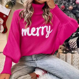 Fionna - Rollkragenpullover - 'Merry' Text Detail - Sweatshirts & Hoodies - Dunkelrosa - Müller Mode