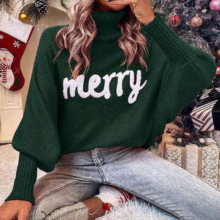 Fionna - Rollkragenpullover - 'Merry' Text Detail - Sweatshirts & Hoodies - Grün - Müller Mode