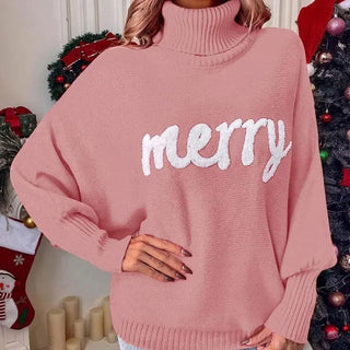 Fionna - Rollkragenpullover - 'Merry' Text Detail - Sweatshirts & Hoodies - Rosa - Müller Mode