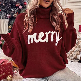 Fionna - Rollkragenpullover - 'Merry' Text Detail - Sweatshirts & Hoodies - Rote rosa - Müller Mode