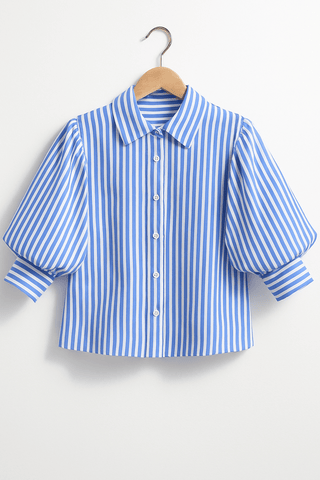 Francien Bluse gestreift mit Puffärmeln - Bluse - Blau - Müller Mode