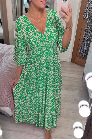 Frida - Lässiges V - Ausschnitt - Blumenkleid - Kleider - Grün - Müller Mode