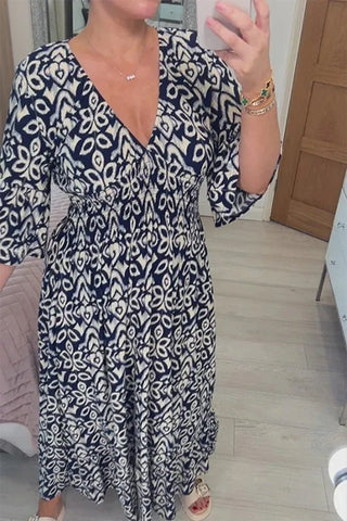 Frida - Lässiges V - Ausschnitt - Blumenkleid - Kleider - Marineblau - Müller Mode