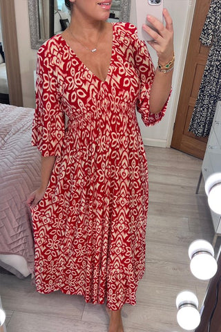 Frida - Lässiges V - Ausschnitt - Blumenkleid - Kleider - Rot - Müller Mode