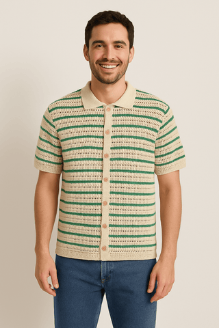 Gabriel Häkelshirt Kurzarm Gestreift - Hemden - Grun - Müller Mode