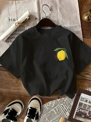 Gaby T-Shirt mit Zitronenprint & Krempelärmeln - T-shirt - Schwarz - Müller Mode