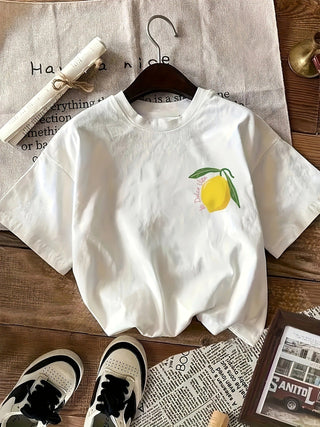 Gaby T-Shirt mit Zitronenprint & Krempelärmeln - T-shirt - Weiß - Müller Mode