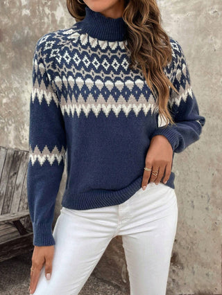Giyann - Jacquard - Strickpullover - Gemütlicher Rollkragen - Strickwaren - Marineblau - Müller Mode