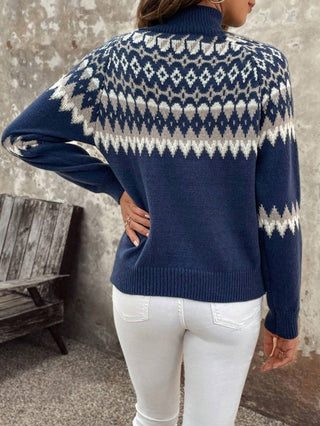 Giyann - Jacquard - Strickpullover - Gemütlicher Rollkragen - Strickwaren - Marineblau - Müller Mode
