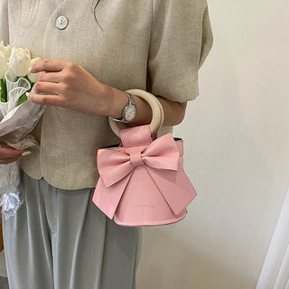 Gretta - Handtasche mit Fliege - Runder Holzgriff - Schultertaschen - Blau - Müller Mode