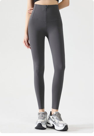 Gudrun - Bauchfreie Hose - Bauchteil und Reißverschluss - Leggings - Grau - Müller Mode