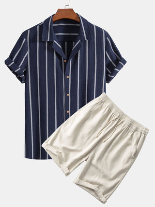 Gustav Gestreiftes Kurzarmhemd mit Shorts Set - Sets - Dunkelblau - Müller Mode