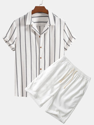 Gustav Gestreiftes Kurzarmhemd mit Shorts Set - Sets - Weiß - Müller Mode