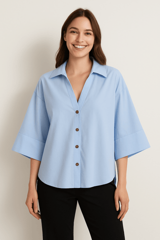Gwen Oversize Bluse mit Knöpfen - Bluse - Blau - Müller Mode